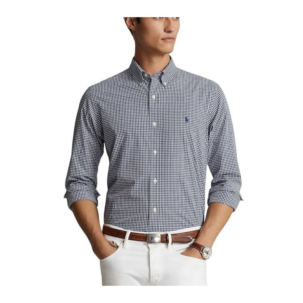 Polo Ralph Lauren Shirt Mens XL Blue White Plaid Long Sleeve Button Up Cotton